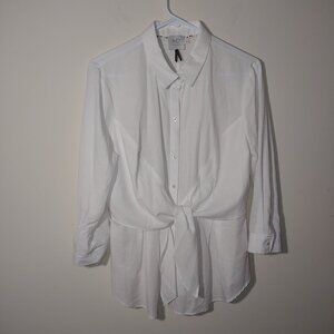 Anthropologie HD In Paris Long Sleeves Asymmetrical Tie Up Blouse Size 10 White